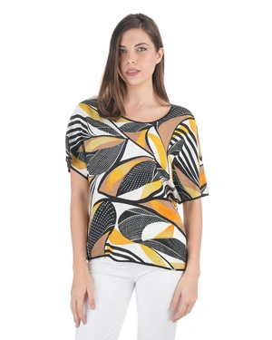 Spring viscose blouse with a stylized motif in warm tones | Blouses - 1