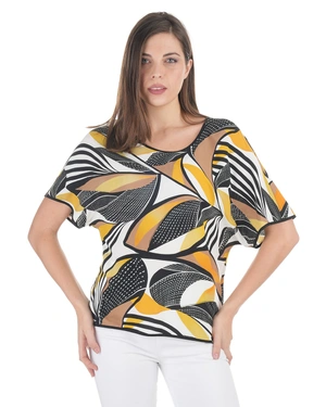 Spring viscose blouse with a stylized motif in warm tones | Blouses - 2