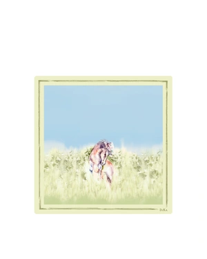 Square scarf with a watercolor landscape and horse | Scarfs - 2