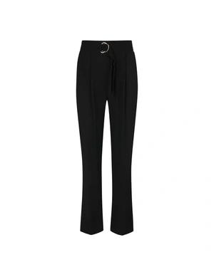 Straight black viscose pants, with a textile belt with buckle | Trousers | Dika.test Straight black viscose pants, with a textile belt with buckle | Trousers