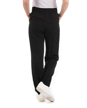 Straight black viscose pants, with a textile belt with buckle | Trousers | Dika.test - 2 Straight black viscose pants, with a textile belt with buckle | Trousers - 2