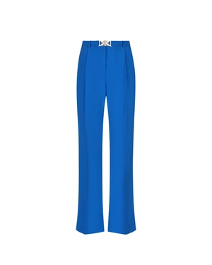 Straight, blue, summer pants with a fabric belt with logo | Trousers | Outlet DiKa Straight, blue, summer pants with a fabric belt with logo | Trousers
