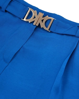 Straight, blue, summer pants with a fabric belt with logo | Trousers | Outlet DiKa - 2 Straight, blue, summer pants with a fabric belt with logo | Trousers - 2