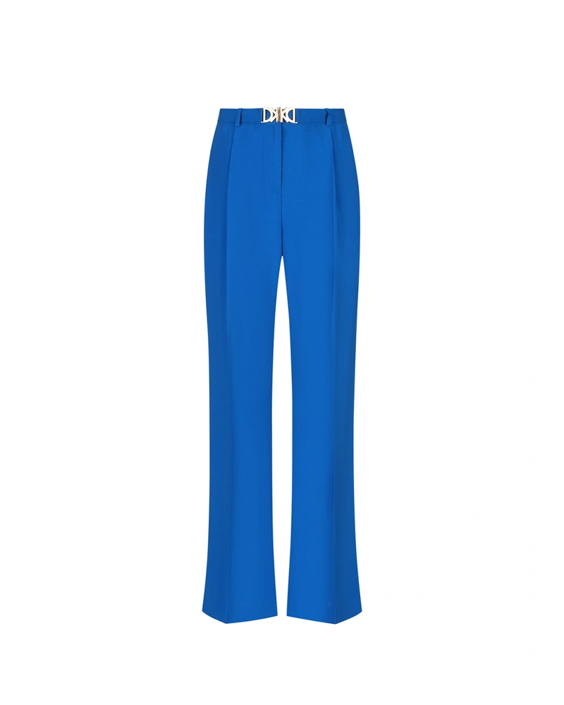 Pantaloni drepti, albastri, de vara, cu centura textila cu logo | Pantaloni