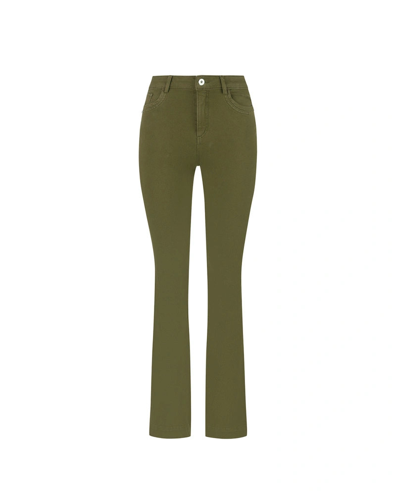 Farmerke ravnog kroja u maslinasto zelenoj boji | Pantalone i Helanke