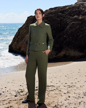 Pantalon droit vert olive en polyester recyclé | Pantalons - 2