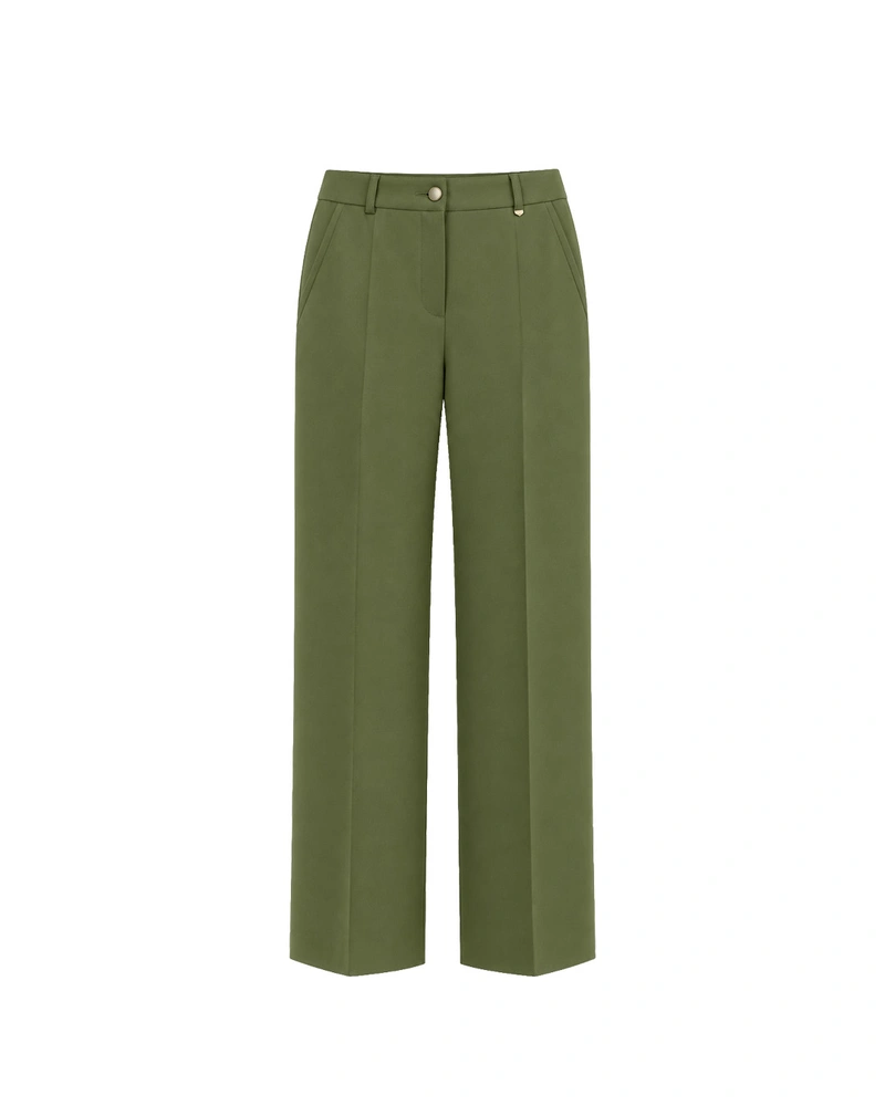 Pantalon droit vert olive en polyester recyclé | Pantalons