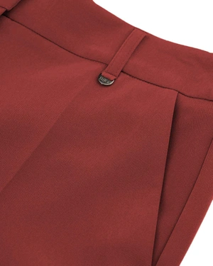 Pantaloni drepți cu tiv, curea cu nuci, culoare cărămizie mată | Pantaloni și Colanți - 2