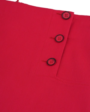 Jupe droite rouge à taille haute avec boutons décoratifs | Business - 2