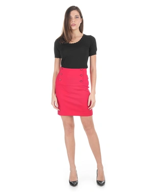 Jupe droite rouge à taille haute avec boutons décoratifs | Business - 4