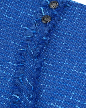 Straight royal blue tweed skirt with front detail | Skirts and Shorts - 2