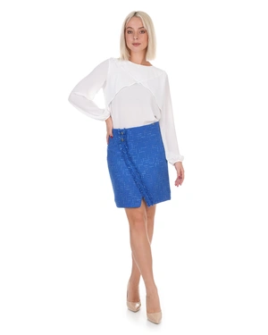 Straight royal blue tweed skirt with front detail | Skirts and Shorts - 5
