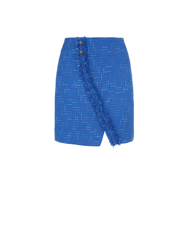 Straight royal blue tweed skirt with front detail | Skirts and Shorts