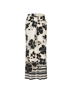 Straight trousers - pajama style, viscose with contrasting floral print | Trousers and Leggings - 1