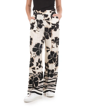 Straight trousers - pajama style, viscose with contrasting floral print | Trousers and Leggings - 3