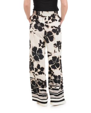 Straight trousers - pajama style, viscose with contrasting floral print | Trousers and Leggings - 4
