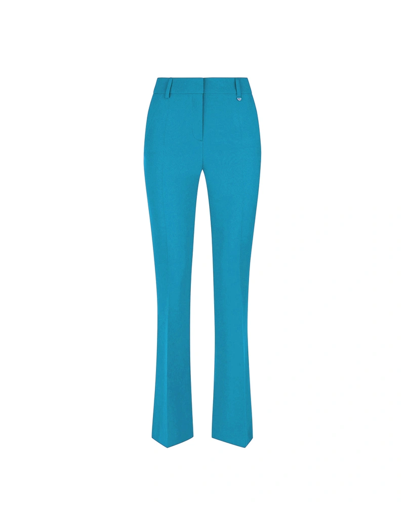 Straight trousers with a crease, belt with loops, in crystal turquoise color | Trousers and Leggings
