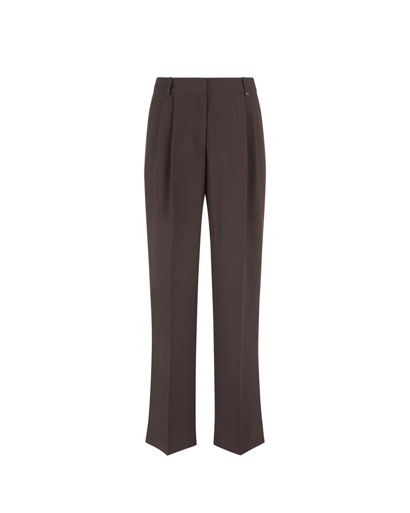 Ravne pantalone sa naborom u boji kafe | Pantalone i Helanke
