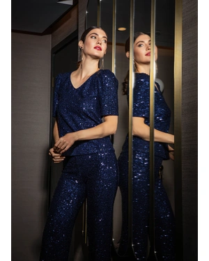 Straight trousers with sequins | Trousers and Leggings - 4