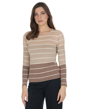 Striped knitted women's sweater in beige tones | Pullovers - 2