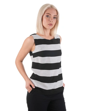 Striped sleeveless blouse in viscose, rayon, and linen blend | Blouses - 3