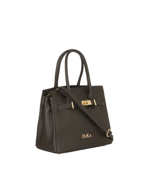 Sac en cuir structuré avec fermeture élégante et deux anses, en marron foncé | | Dika.com - 1 Sac en cuir structuré avec fermeture élégante et deux anses, en marron foncé | - 1
