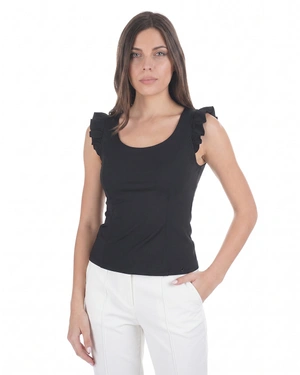 Stylish black T-shirt with structural seams and flutter sleeves | T-shirts - 1