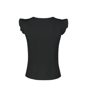 Stylish black T-shirt with structural seams and flutter sleeves | T-shirts - 3