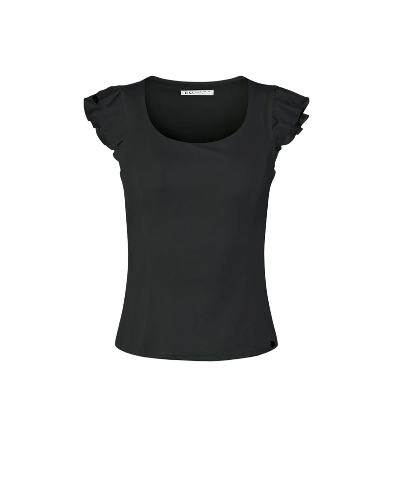 Stylish black T-shirt with structural seams and flutter sleeves | T-shirts
