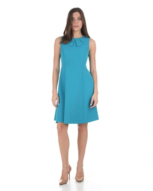 Stylish teal dress with a collared neckline | Dresses - 6