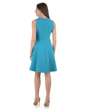 Stylish teal dress with a collared neckline | Dresses - 7