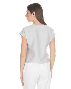 Stylish women’s blouse in linen and viscose in white | Blouses - 7
