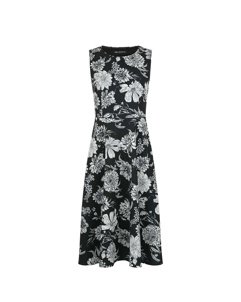 Summer black dress with white flowers, sleeveless, with a defined waist | All products