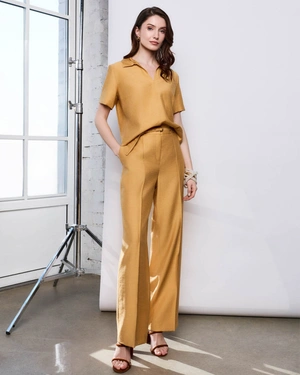 Blouse d’été en viscose et lin de couleur moutarde | Blouses - 1