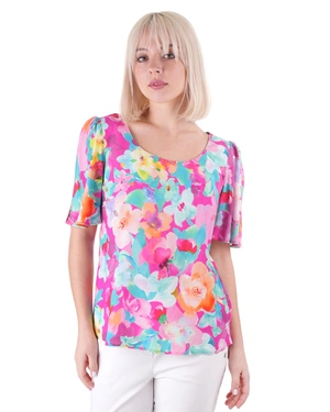 Summer blouse with a floral pattern in blue-cyclamen | Blouses and Shirts | Dika.test - 3 Summer blouse with a floral pattern in blue-cyclamen | Blouses and Shirts - 3