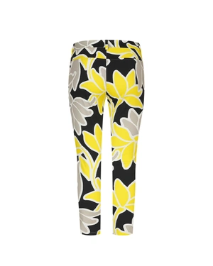 Summer cotton and viscose trousers with a yellow-grey leaf pattern | Trousers | Outlet DiKa - 1 Summer cotton and viscose trousers with a yellow-grey leaf pattern | Trousers - 1