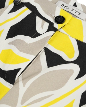 Summer cotton and viscose trousers with a yellow-grey leaf pattern | Trousers | Outlet DiKa - 2 Summer cotton and viscose trousers with a yellow-grey leaf pattern | Trousers - 2
