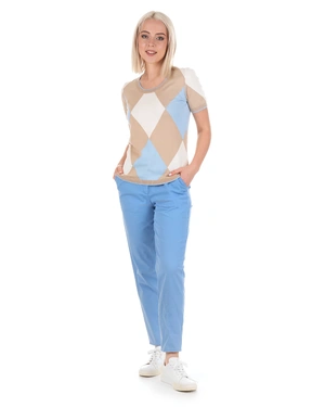 Summer cotton ankle-length trousers, tapered leg, with Italian pocket, in light blue | Trousers and Leggings | Dika.bg - 5 Summer cotton ankle-length trousers, tapered leg, with Italian pocket, in light blue | Trousers and Leggings - 5