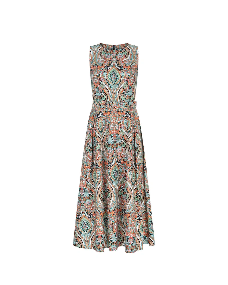 Summer cotton dress with a boho paisley print in earthy tones | NEW