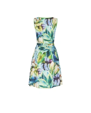 Summer cotton dress with tropical print in blue-green hues | NEW - 4