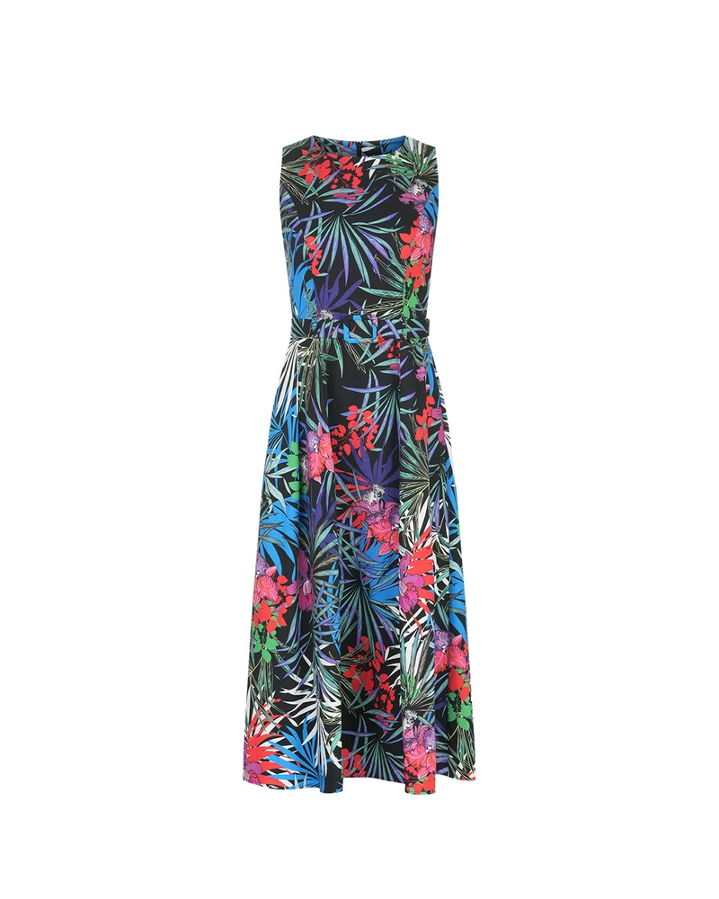 Summer cotton dress with tropical print in vibrant colors | NEW
