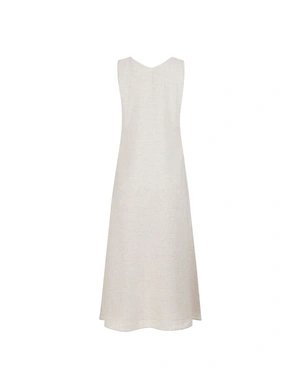 Summer dress in beige with a positioned stylized print | Dresses - 3