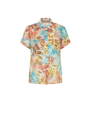 Summer shirt with a tropical blue and orange pattern and short sleeves | Shirts - 3