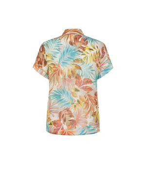 Summer shirt with a tropical blue and orange pattern and short sleeves | Shirts - 4