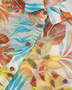 Summer shirt with a tropical blue and orange pattern and short sleeves | Shirts - 5