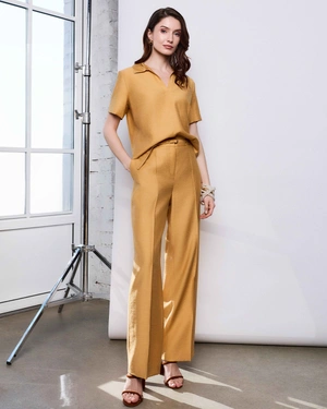 Summer trousers made of viscose and linen in mustard color | Trousers | Dika.rs - 1 Summer trousers made of viscose and linen in mustard color | Trousers - 1