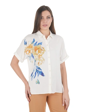 Summer viscose shirt with a stylized vibrant motif | Shirts - 1