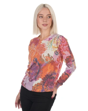 Sustainable sweater with stylized Indian motif in orange-violet tones |  - 4