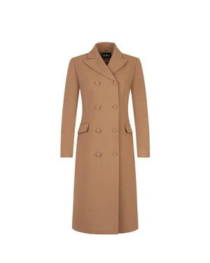 Tailored coat with lapels and double-breasted fastening in camel color | COLLECTION - 4