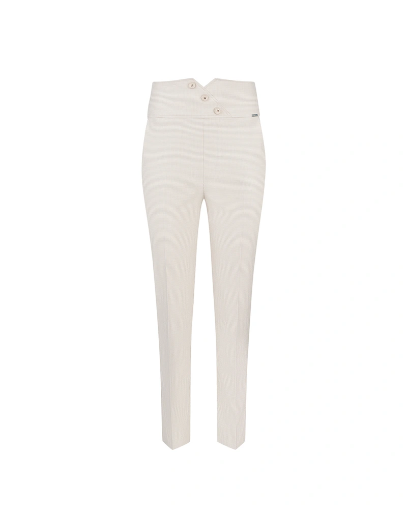 Pantaloni bej cu pepit fin | Pantaloni